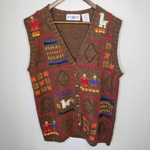 Vintage White Stag Peruvian Fall Sweater Vest Womens Plus 18W/20W Llama Crochet‎